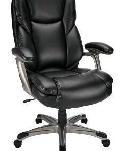 Realspace® Cressfield Bonded Leather High-Back Executive Office Chair, Black/Silver, BIFMA Compliant