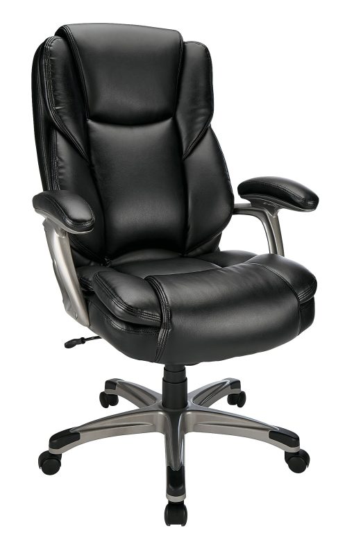 Realspace® Cressfield Bonded Leather High-Back Executive Office Chair, Black/Silver, BIFMA Compliant