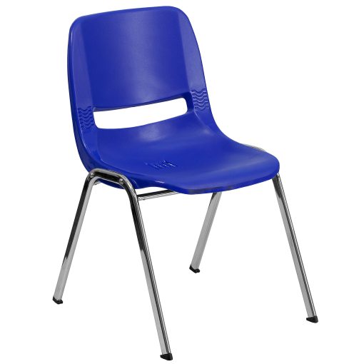 Flash Furniture Kid's HERCULES 440-lb Capacity Ergonomic Shell Stack Chair With 14" Seat Height, Navy/Chrome - Image 2