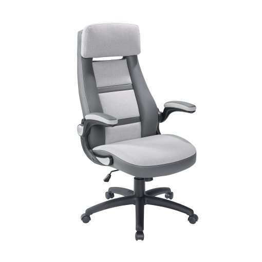 Elama Faux Leather/Fabric High-Back Adjustable Office Chair, Light Gray/Dark Gray - Image 2