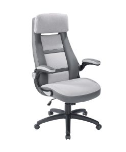 Elama Faux Leather/Fabric High-Back Adjustable Office Chair, Light Gray/Dark Gray