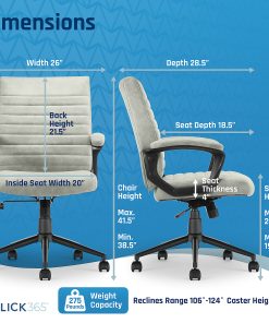 Click365 Transform 3.0 Ergonomic Vegan Leather Mid-Back Manager’s Chair, Gray 2