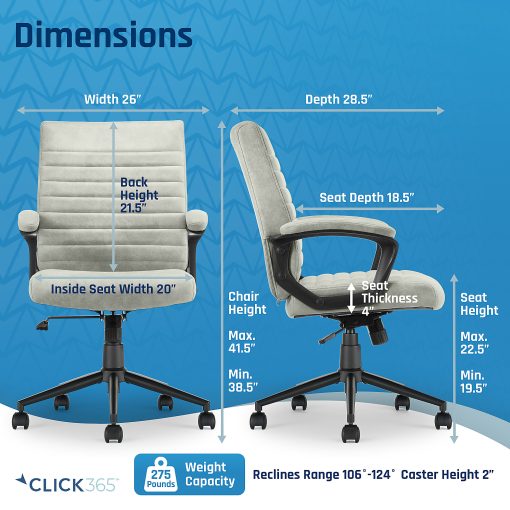 Click365 Transform 3.0 Ergonomic Vegan Leather Mid-Back Manager's Chair, Gray - Image 2