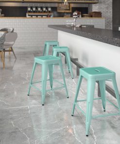 Flash Furniture 24"H Commercial-Grade Metal Backless Counter Stool, Mint Green
