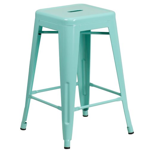 Flash Furniture 24"H Commercial-Grade Metal Backless Counter Stool, Mint Green - Image 2
