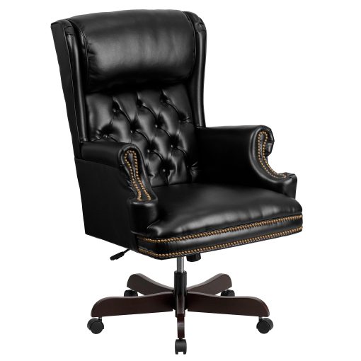 Flash Furniture Traditional Tufted Ergonomic LeatherSoft™ Faux Leather High-Back Swivel Chair, Black/Brown