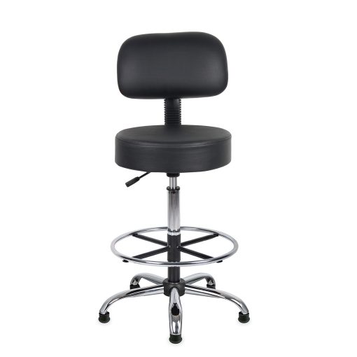 Boss Office Products Adjustable Antimicrobial Drafting Stool With Back, Removable Foot Rest & Glides, Black - Image 2
