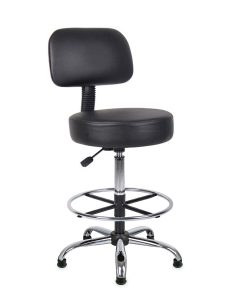 Boss Office Products Adjustable Antimicrobial Drafting Stool With Back, Removable Foot Rest & Glides, Black
