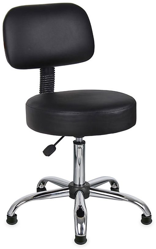Boss Office Products Antimicrobial Medical Stool With Back, Black