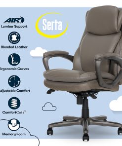 Serta Smart Layers Arlington AIR Ergonomic Bonded Leather High-Back Executive Chair, Taupe 2