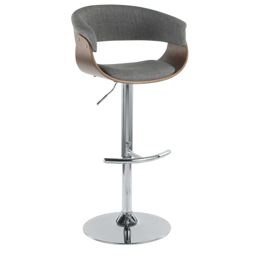 LumiSource Vintage Mod Bar Stool, Chrome/Walnut/Light Gray - Image 2