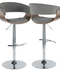 LumiSource Vintage Mod Bar Stool, Chrome/Walnut/Light Gray