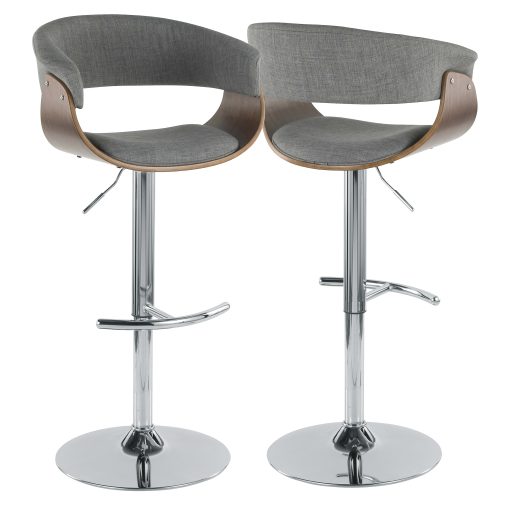 LumiSource Vintage Mod Bar Stool, Chrome/Walnut/Light Gray