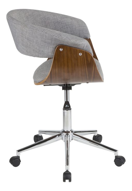 LumiSource Vintage Mod Mid-Century Modern Mid-Back Chair, Light Gray/Walnut/Chrome - Image 2