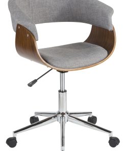LumiSource Vintage Mod Mid-Century Modern Mid-Back Chair, Light Gray/Walnut/Chrome