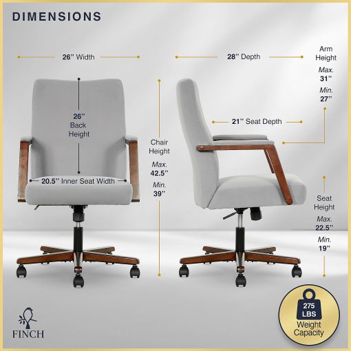 Finch NEO ONE Ergonomic Fabric Hi-Back Executive Office Chair, Gray - Image 2