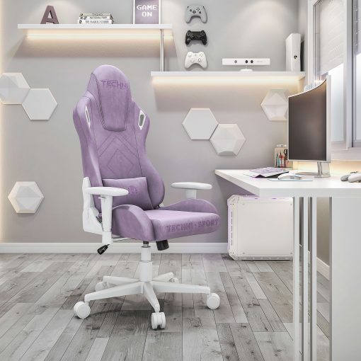 Techni Sport Ergonomic Velvet Computer Gaming Chair, Purple - Image 2