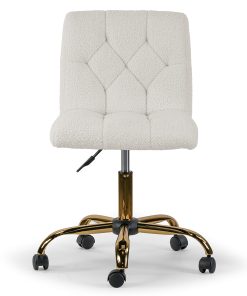 Glamour Home Aman Ergonomic Boucle Upholstered Mid-Back Adjustable Height Swivel Office Task Chair, Cream 2