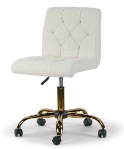 Glamour Home Aman Ergonomic Boucle Upholstered Mid-Back Adjustable Height Swivel Office Task Chair, Cream