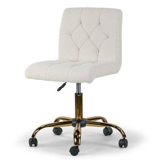 Glamour Home Aman Ergonomic Boucle Upholstered Mid-Back Adjustable Height Swivel Office Task Chair, Cream