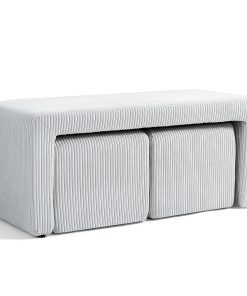 Glamour Home Belgin Corduroy Velvet Fabric Bench With Ottomans, 17-5/16”H x 40-1/2”W x 16-15/16”D, Beige 2