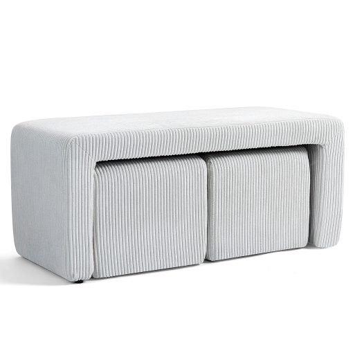 Glamour Home Belgin Corduroy Velvet Fabric Bench With Ottomans, 17-5/16”H x 40-1/2”W x 16-15/16”D, Beige - Image 2