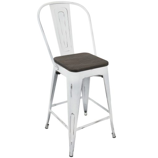 LumiSource Oregon High-Back Counter Stools, Vintage White/Espresso, Set Of 2 Stools - Image 2