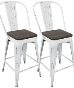 LumiSource Oregon High-Back Counter Stools, Vintage White/Espresso, Set Of 2 Stools