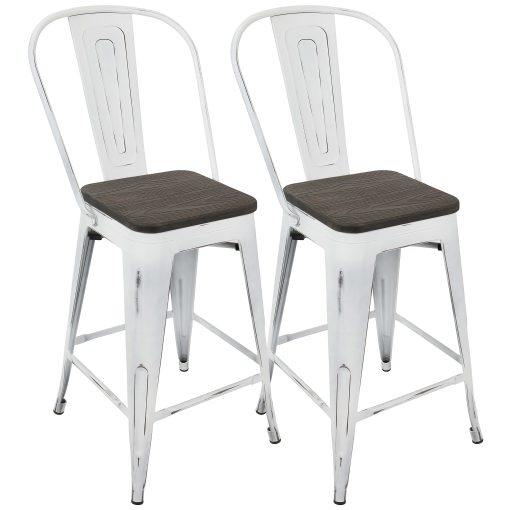 LumiSource Oregon High-Back Counter Stools, Vintage White/Espresso, Set Of 2 Stools