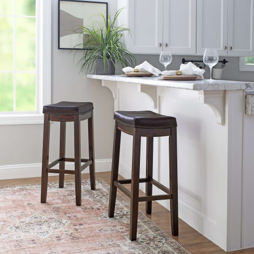Linon Walker Backless Faux Leather Bar Stool, Dark Brown/Brown - Image 2