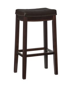 Linon Walker Backless Faux Leather Bar Stool, Dark Brown/Brown