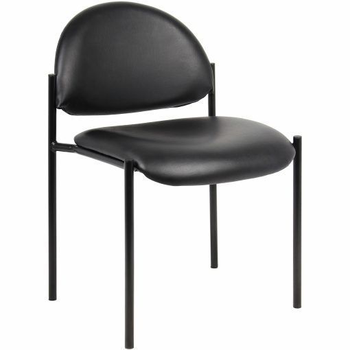 Lorell Reception Guest Chair - Vinyl Back Material - Tubular Steel Frame Material - Four-legged Base - Black - 1 Each - Image 2