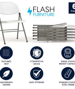 Flash Furniture Hercules Folding Chairs, Set Of 6 Folding Chairs, White/Gray 2