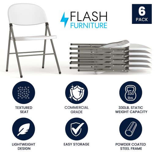 Flash Furniture Hercules Folding Chairs, Set Of 6 Folding Chairs, White/Gray - Image 2