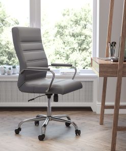 Flash Furniture LeatherSoft™ Faux Leather High-Back Office Chair, Gray/Chrome