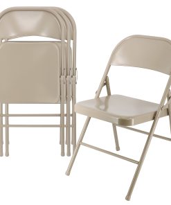 Elama Indoor And Outdoor Metal Folding Chairs, Beige, Set Of 4 Chairs 2