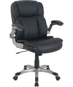 LYS NuSparc Flip Armrest Mid Back Leather Chair, Black/Silver 2