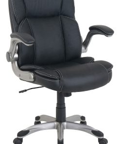 LYS NuSparc Flip Armrest Mid Back Leather Chair, Black/Silver