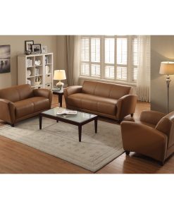 Lorell® Accession Bonded Leather Reception Loveseat, British Tan 2