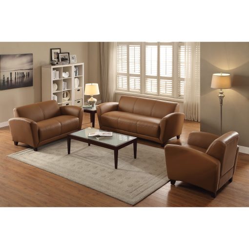 Lorell® Accession Bonded Leather Reception Loveseat, British Tan - Image 2