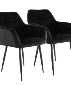 Elama Velvet Tufted Chairs, Black, Set Of 2 Chairs