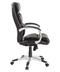 Lorell® Ergonomic Bonded Leather High-Back Chair With Flex Arms, Black/Silver 2