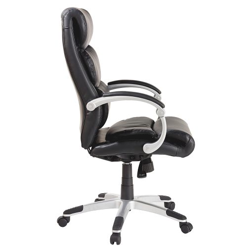 Lorell® Ergonomic Bonded Leather High-Back Chair With Flex Arms, Black/Silver - Image 2