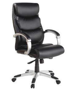 Lorell® Ergonomic Bonded Leather High-Back Chair With Flex Arms, Black/Silver