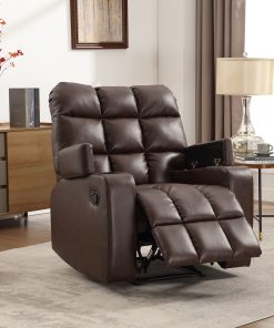 Bestier Faux Leather Manual Recliner Accent Chair With Massage, Arm Storage And 2 Cup Holders, Brown/Black