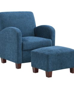 Office Star Aiden Chair With Legs And Ottoman, Navy/Espresso 2