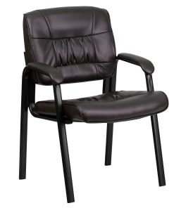 Flash Furniture LeatherSoft Executive Side Reception Chair with Powder Coated Frame, Brown/Black 2