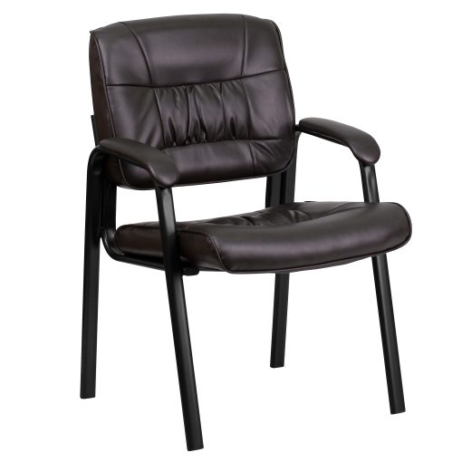 Flash Furniture LeatherSoft Executive Side Reception Chair with Powder Coated Frame, Brown/Black - Image 2