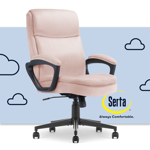 Serta® Comfort Ergo Ergonomic Velvet High-Back Executive Office Chair, Pink/Black - Image 2