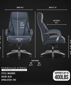 Shaquille O’Neal™ Maximos Big & Tall Ergonomic Vegan Leather High-Back Executive Office Chair, Blue/Silver, BIFMA Compliant 2